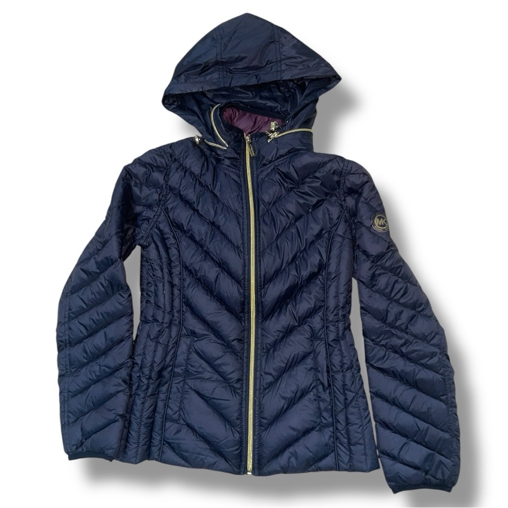 Michael Kors Packable Down Jacket with Removable Hood - Petite XS, Black